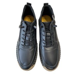 Geaino Men's Black Casual Sneakers Size 42 (US 9) Side Zip Comfort Walking